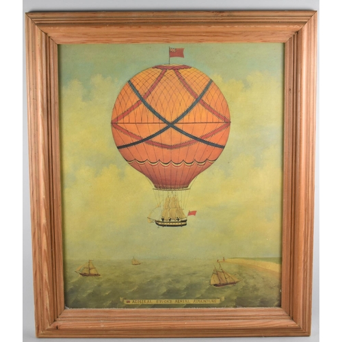 308 - A Modern Pine Framed Balloon Print, Admiral Stock's Aerial Adventure, 49x59