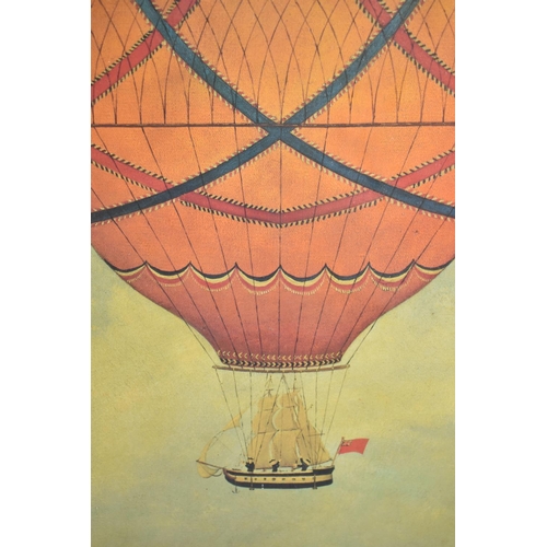 308 - A Modern Pine Framed Balloon Print, Admiral Stock's Aerial Adventure, 49x59