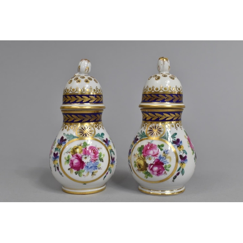 386 - A Pair of Sevres Style Porcelain Shakers with Hand painted Floral Design and with Gilt and Blue Band... 