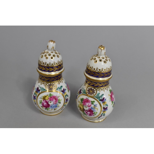 386 - A Pair of Sevres Style Porcelain Shakers with Hand painted Floral Design and with Gilt and Blue Band... 