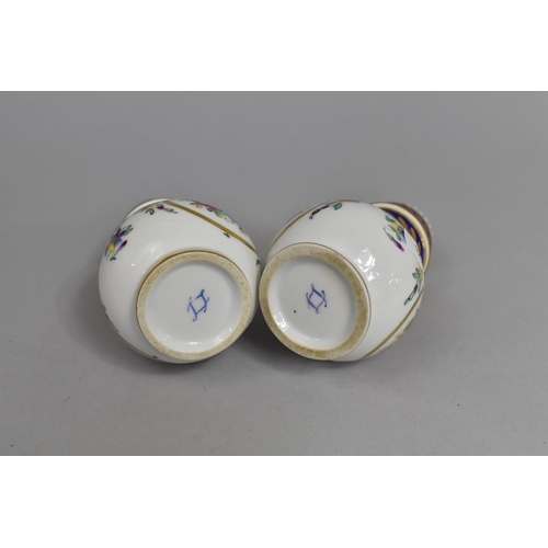 386 - A Pair of Sevres Style Porcelain Shakers with Hand painted Floral Design and with Gilt and Blue Band... 