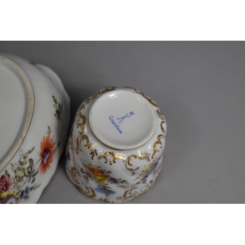 389 - Two Pieces of Dresden Porcelain, Oval Bowl and Beaker, Both Decorated with Hand Painted Flower Desig... 