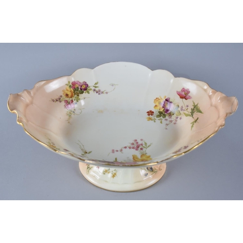 390 - A Royal Worcester Blush Ivory Pedestal Bowl with Handpainted Floral Decoration, 30.5cm diameter, Glu... 