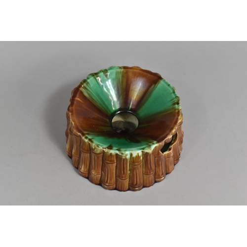 393 - A Majolica Glazed Spitoon With Bamboo Stylised Sides, 20cm diameter Max