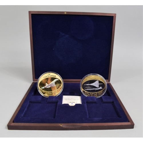 399 - A Boxed Set of Two Concorde Gold Plated Medallions