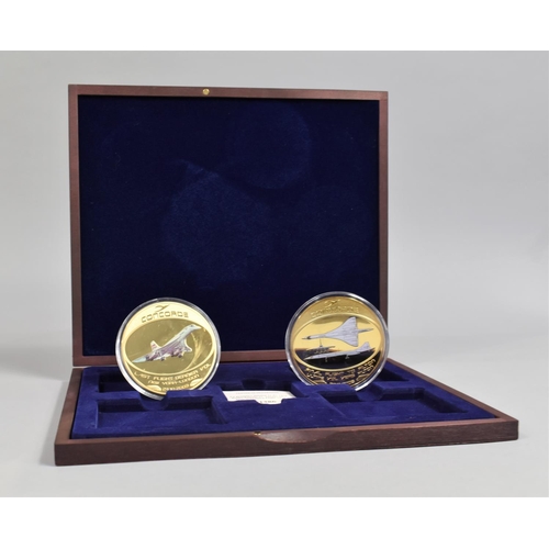 399 - A Boxed Set of Two Concorde Gold Plated Medallions