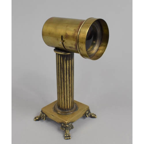 40 - A Late 19th Century Brass Magic Lantern Lens with Operating Aperture, Mounted on Ribbed Column Suppo... 