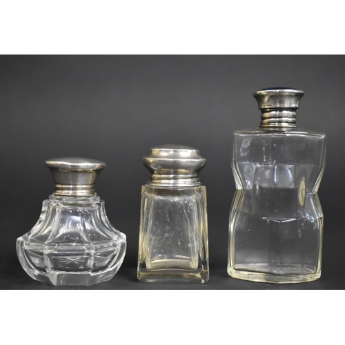 405 - Three Silver Topped Glass Scent Bottles to Comprise, Various Hallmarks, Tallest 10cm high