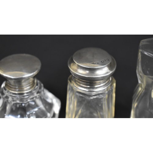 405 - Three Silver Topped Glass Scent Bottles to Comprise, Various Hallmarks, Tallest 10cm high