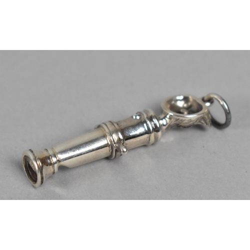 410 - A Silver Miniature Whistle of Cannon Body Form and With Fox Head Finial in Vintage Cook & Burchett o... 