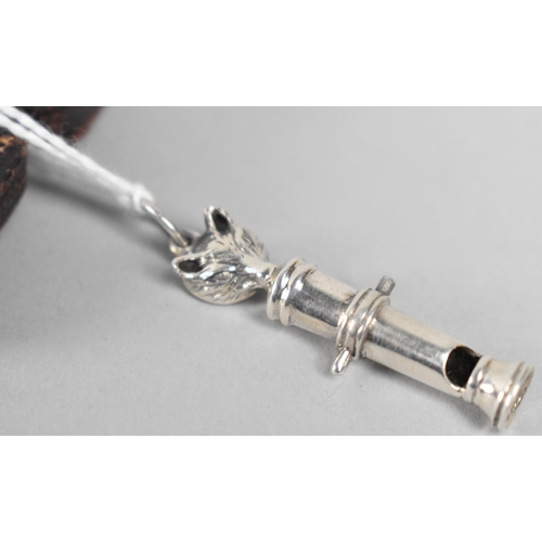 410 - A Silver Miniature Whistle of Cannon Body Form and With Fox Head Finial in Vintage Cook & Burchett o... 