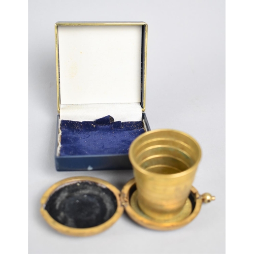 421 - An Early 20th Century Novelty Collapsible Stirrup Cup in Case with Compass, the Case Back with Paten... 