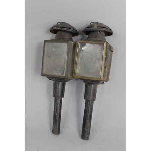 458 - A Pair of Vintage Metal Trap Lamps, (Condition Issues)