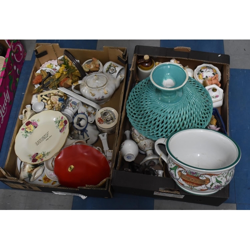 485 - Two Boxes of Various Ceramics to comprise Minton Toilet Jug, Continental Tazza, Teapots, Ceramics Et... 