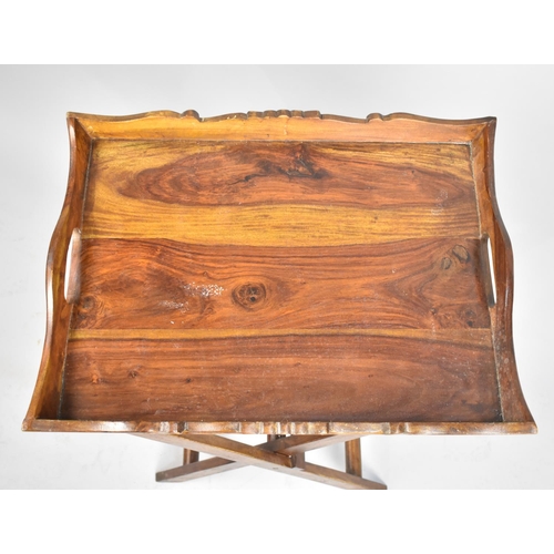 514 - A Modern Rectangular Butlers Tray on X Frame Stand, Carved Floral Decoration, 54x40cm