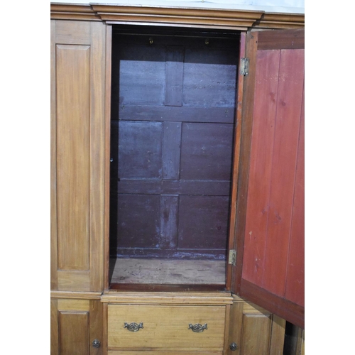 523 - An Edwardian Satinwood Breakfront Mirror Fronted Wardrobe, the Base Section with Two Centre Drawers ... 