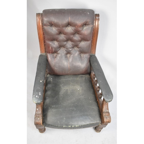 531 - A Late Victorian/Edwardian Armchair with Buttoned Hide Back, For Re-upholstery