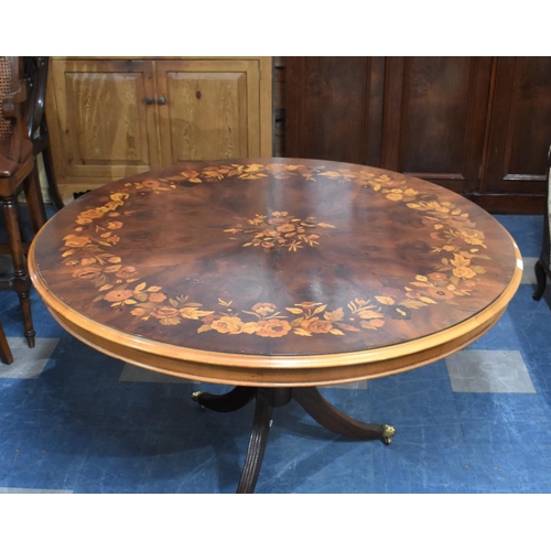 535 - A Reproduction Dutch Marquetry Style Circular Inlaid Walnut Table, 128cm Diameter