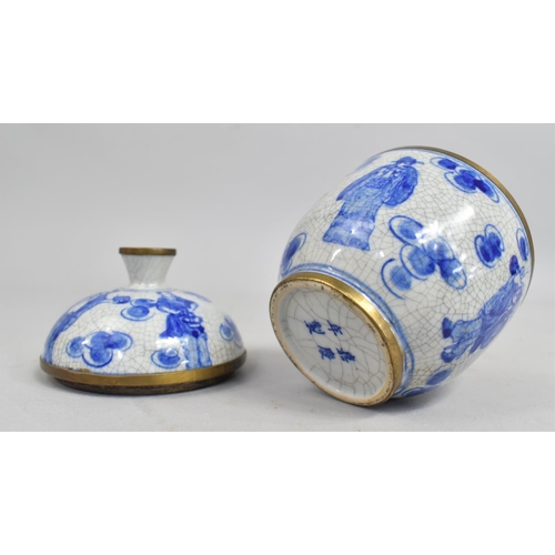 65 - A Chinese Blue and White Ovoid Lidded Vase Decorated with Figures having Four Character Mark to Base... 