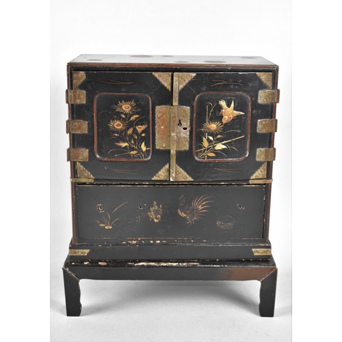 67 - An Early/Mid 20th century Oriental Lacquer Collectors Cabinet with Gilt Decoration with Birds and Fl... 