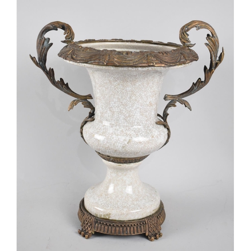 68 - A Crackle Glazed Ormolu Mounted French Style Vase with Two Handles, 36cms High