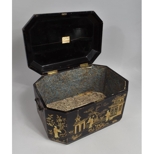 69 - An Oriental Lacquered Box with Gilt Decoration Depicting Pagoda, Figures, Garden Etc, Decoration to ... 