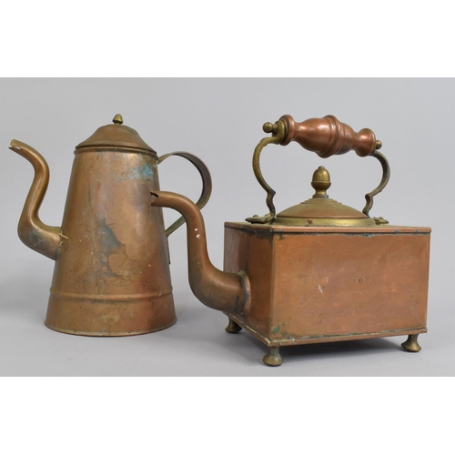 75 - A Copper and Brass Kettle and a Copper Coffee Pot