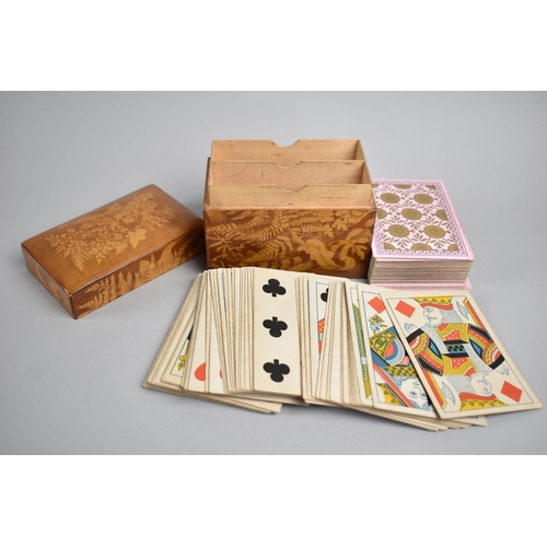 8 - A Pretty Inlaid Early Victorian Two Division Playing Card Box Containing Two Packs of De La Rue and ... 