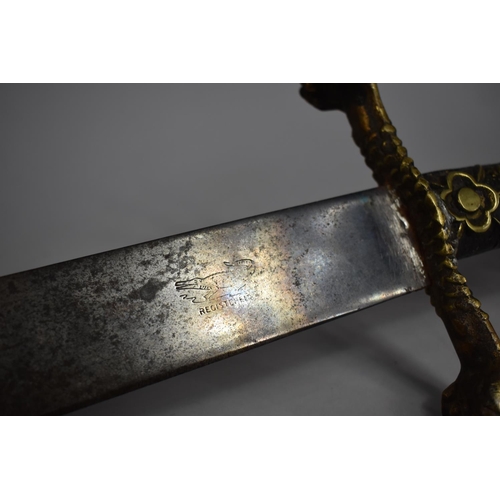 82 - A Vintage Brass Handled Machete, Blade Engraved with The Crocodile Registered Mark for Martindale, B... 