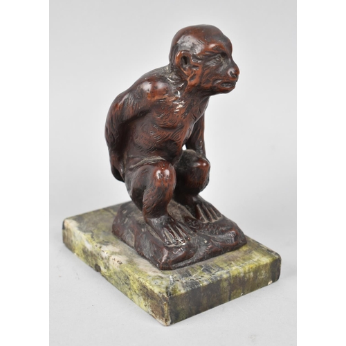 20 - A Bronze Effect Resin Study of a Seated Monkey Set on Green Marble Plinth, 14cms High