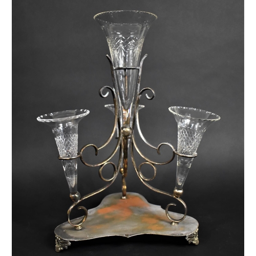 24 - An Edwardian Silver Plated Four Trumpet Epergne, 41.5cms Wide