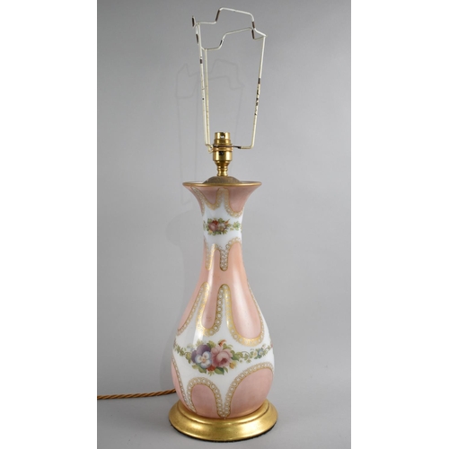 25 - An Edwardian Opaque Glass Table Lamp with Floral Decoration, 46cms High