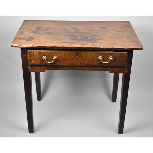 26 - A 19th Century Oak Side Table with Single Drawer on Square Tapering Supports, 82cms Wide