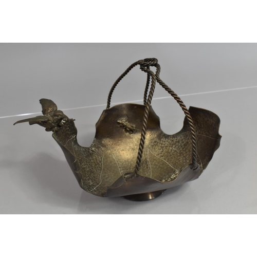 29 - A Heavy Silver Plated Basket of Leaf Form decorated in Relief with Flowers and Cricket, Applied Twis... 