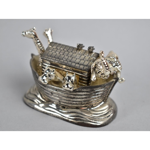 31 - A Mid 20th Century Musical Silver Plated Box in the form of Noah's Ark, Playing Rock-a-Bye-Baby, 8cm... 
