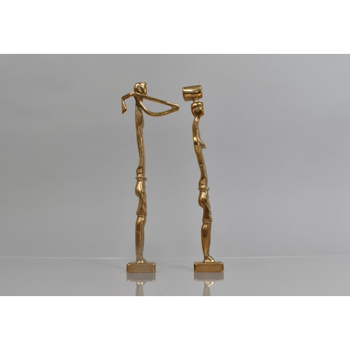 38 - A Pair of Hagenauer Style Bronzes, Tribal Figures, 20.5cms High