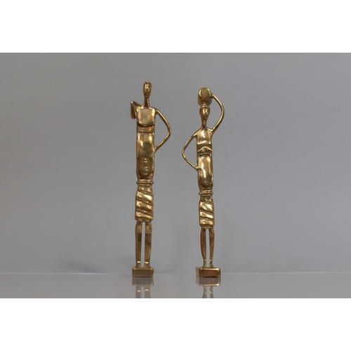 38 - A Pair of Hagenauer Style Bronzes, Tribal Figures, 20.5cms High