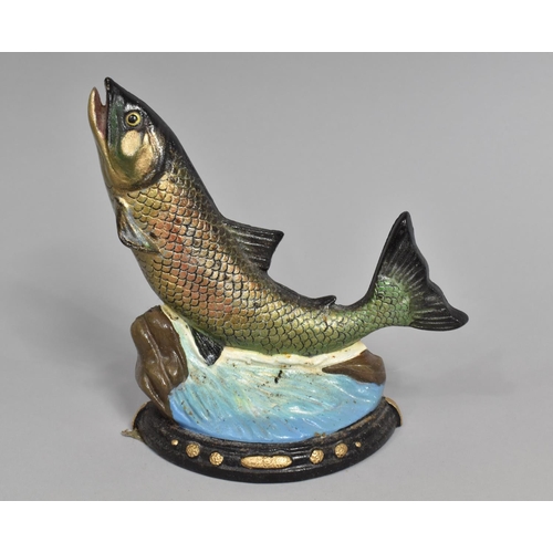 40 - A Modern Painted Cast Iron Doorstop in the Form of a Salmon Leaping, 21cms high