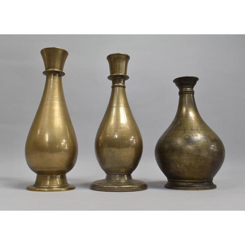 43 - A Pair of 19th Century Heavy Bronze Bottle Vases and a Slightly Smaller Example, Tallest 23cms High