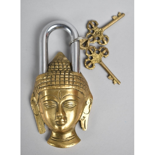 44 - A Novelty Brass Padlock in the Form of Thai Buddha, Complete with Two Keys