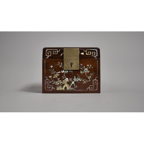 5 - A Chinese Hardwood Mother of Pearl Inlaid Tea Caddy Box Decorated with Fauna, Native Squirrels, Bats... 