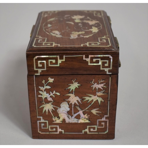 5 - A Chinese Hardwood Mother of Pearl Inlaid Tea Caddy Box Decorated with Fauna, Native Squirrels, Bats... 