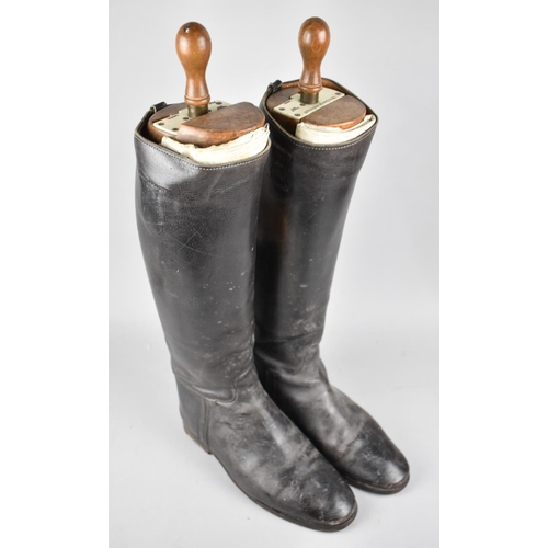 50 - A Pair of Ladies Leather Riding Boots with Trees, Labelled for Mrs David Aykroyd