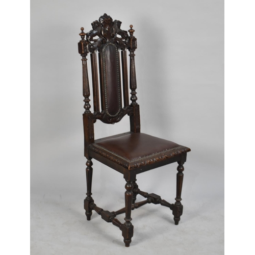 517 - A Late 19th/Early 20th Century Gothic Revival Oak Hall Side Chair, One Leg Requires Regluing