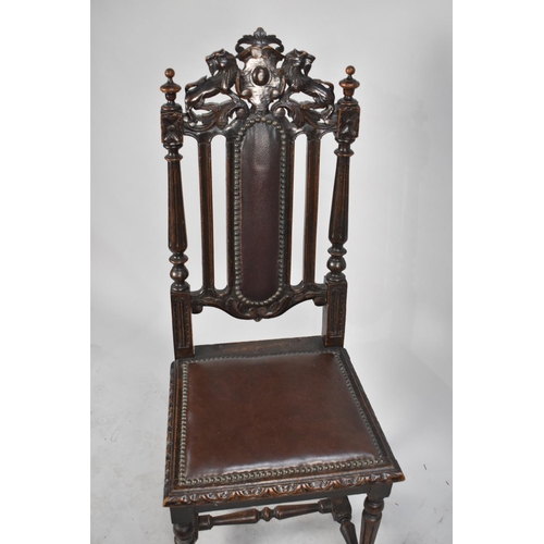 517 - A Late 19th/Early 20th Century Gothic Revival Oak Hall Side Chair, One Leg Requires Regluing