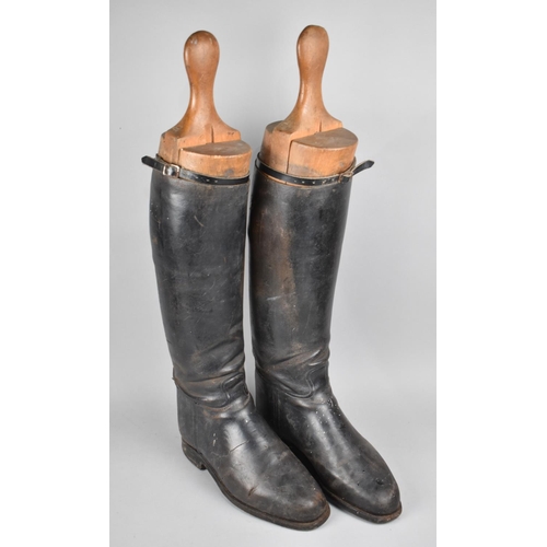 52 - A Pair of Vintage Gents Riding Boots with Wooden Trees