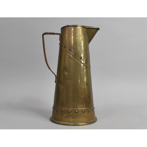 58 - A Brass Arts and Crafts Hot Water Jug with Hinged Lid, Stamped 47, WMF to Base, 25cms High