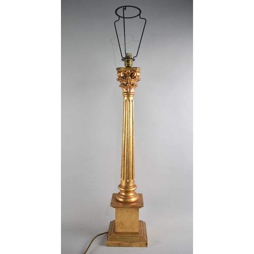 60 - A Modern Gilt Decorated Table Lamp in the Form of Corinthian Column on Stepped Square Pedestal, Over... 