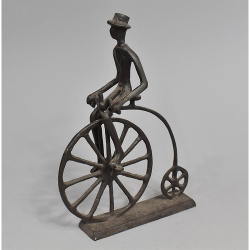 66 - A Modern Wrought Iron Study of Gent on Penny Farthing Bicycle, 23cms High