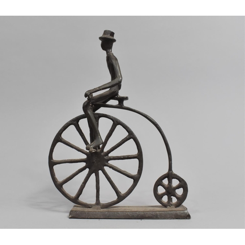 66 - A Modern Wrought Iron Study of Gent on Penny Farthing Bicycle, 23cms High